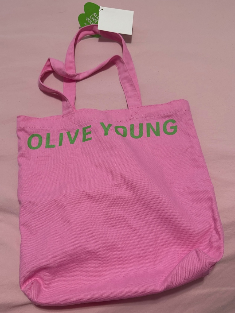 Olive Young Pink Canvas Tote Bag